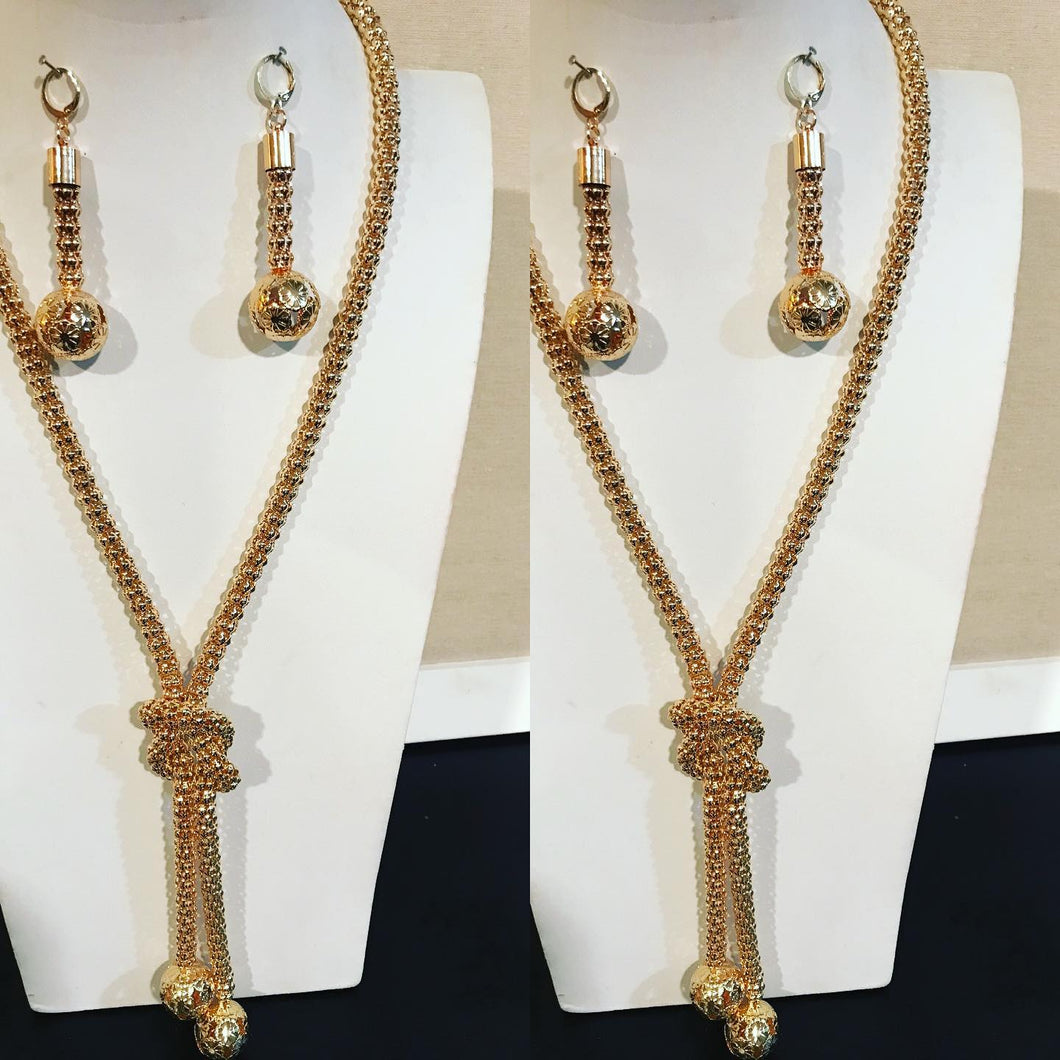 Gold Tone Gold Plated Long Necklace & Earring Set