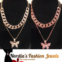 Load image into Gallery viewer, Butterfly Double Layer Full Diamond Thick Chain  Necklace
