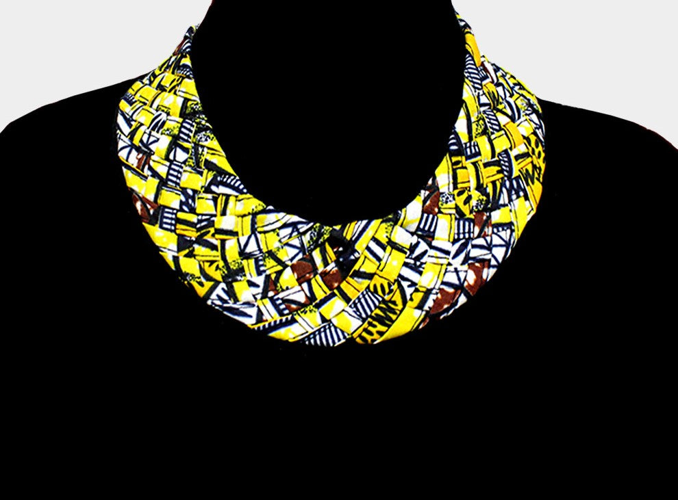 Braided Patterned Fabric Bib Necklace