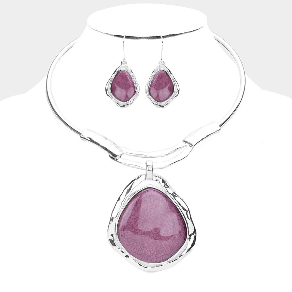 Purple Abstract Round Pendant Choker Necklace