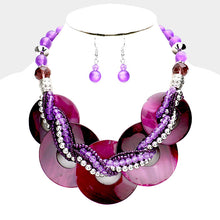 Load image into Gallery viewer, Purple Layered Round Shell Twisted Multi Beaded Necklace
