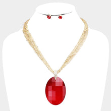 Load image into Gallery viewer, Layered Metal Chain Oval Glass Stone Necklace Set

