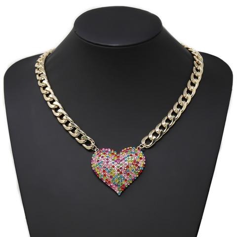 Elegant Rhinestone Pave Puffed Heart Pendant Short Necklace