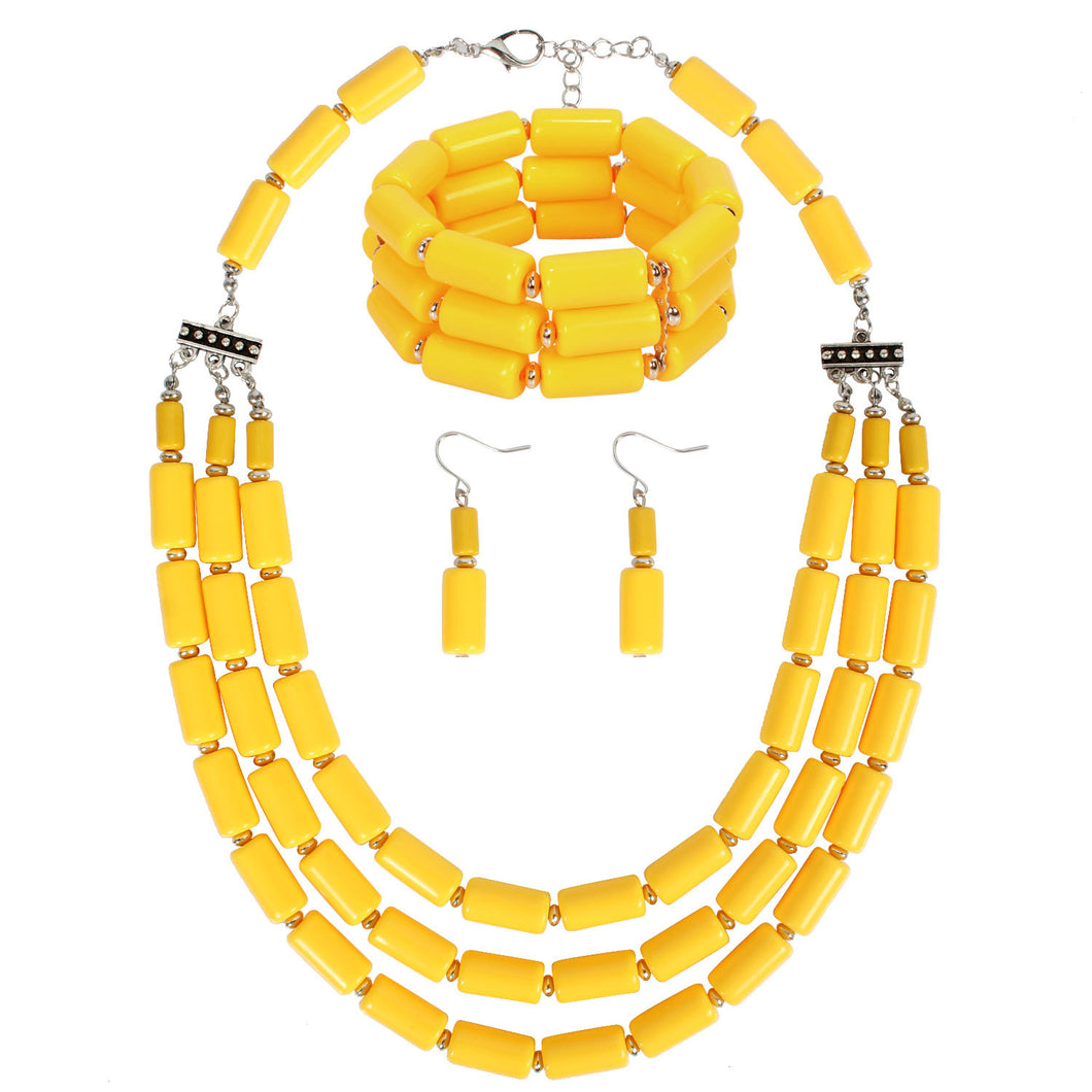 Women Fashion Choker Multilayer Resin Pendant Statement Bib Necklace Set