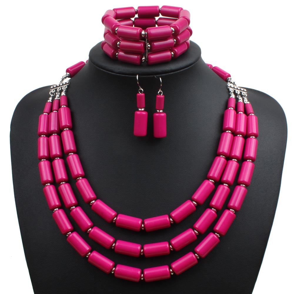 Women Fashion Choker Multilayer Resin Pendant Statement Bib Necklace Set