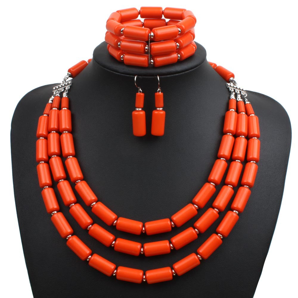 Women Fashion Choker Multilayer Resin Pendant Statement Bib Necklace Set