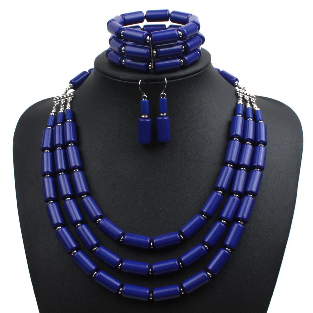 Women Fashion Choker Multilayer Resin Pendant Statement Bib Necklace Set