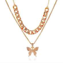 Load image into Gallery viewer, Butterfly Double Layer Full Diamond Thick Chain  Necklace
