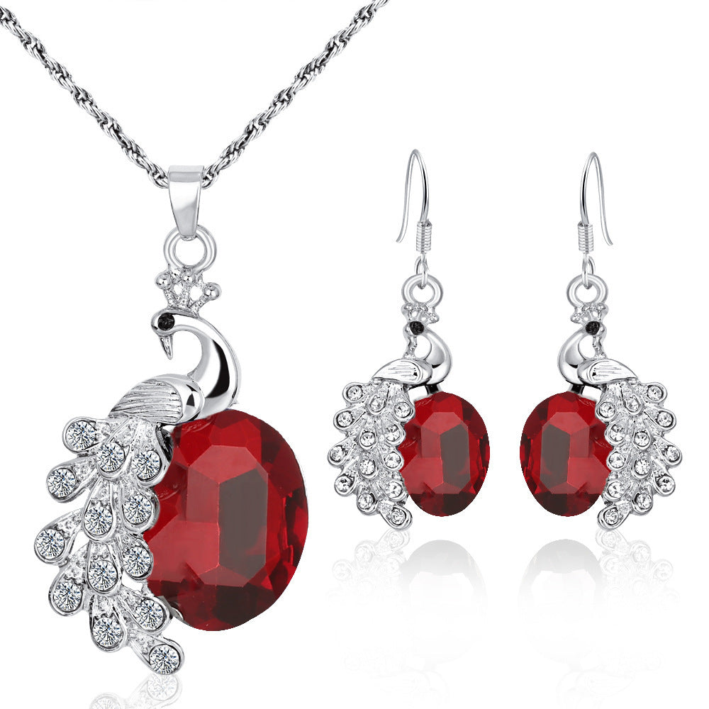 Peacock Diamond Zircon Necklace Earring-White-K-Scarlet