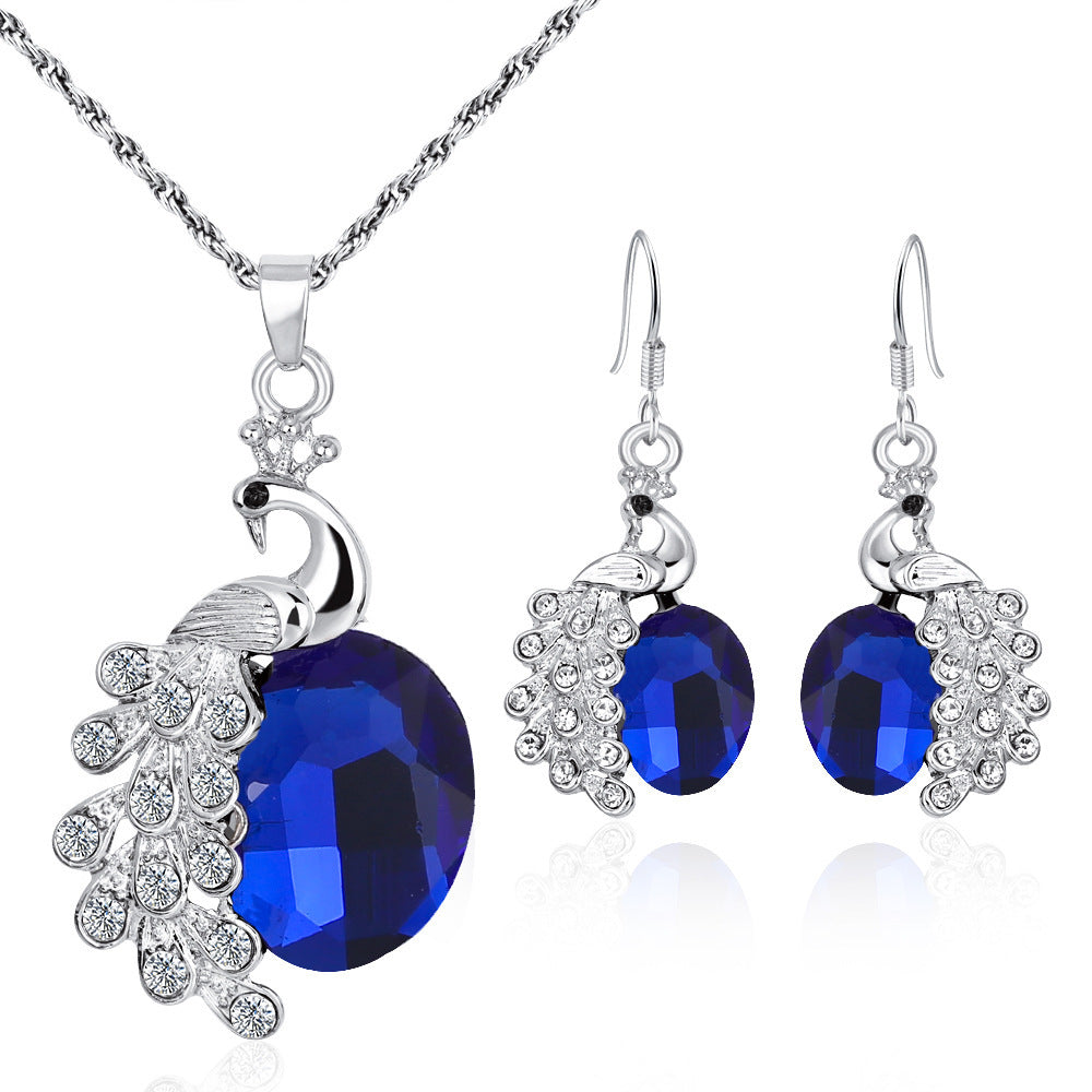 Peacock Diamond Zircon Necklace Earring-White-K-Sapphire