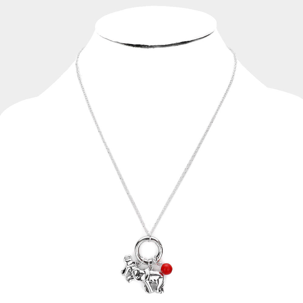 Metal Elephant Bead Ball Pendant Necklac