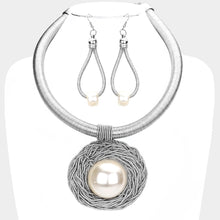 Load image into Gallery viewer, Silver Pearl Centered Braided Necklace
